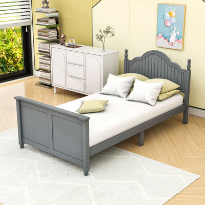 Wooden Frame Platform Bed With Safety Guardrails