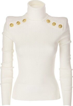 Balmain Synthetic Button Turtleneck in Red Womens Clothing Jumpers and knitwear Turtlenecks 