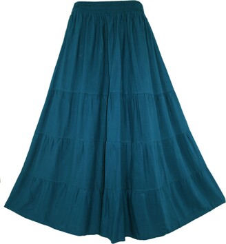 Beautybatik Teal Blue Women Boho Gypsy Long Maxi Tiered Peasant Skirt 18