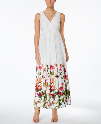 Calvin Klein Cotton Floral-Border Surplice Maxi Dress