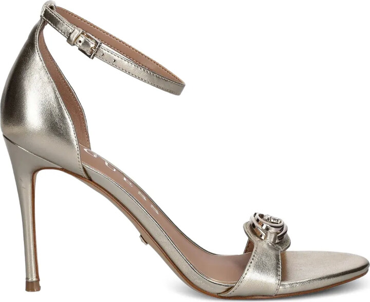 GUESS USA 100mm Ankle-Strap Logo-Plaque Pumps