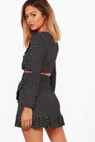 Thumbnail for your product : boohoo Petite Alicia Ruffle Polka Dot Crop and Skirt Co-ord