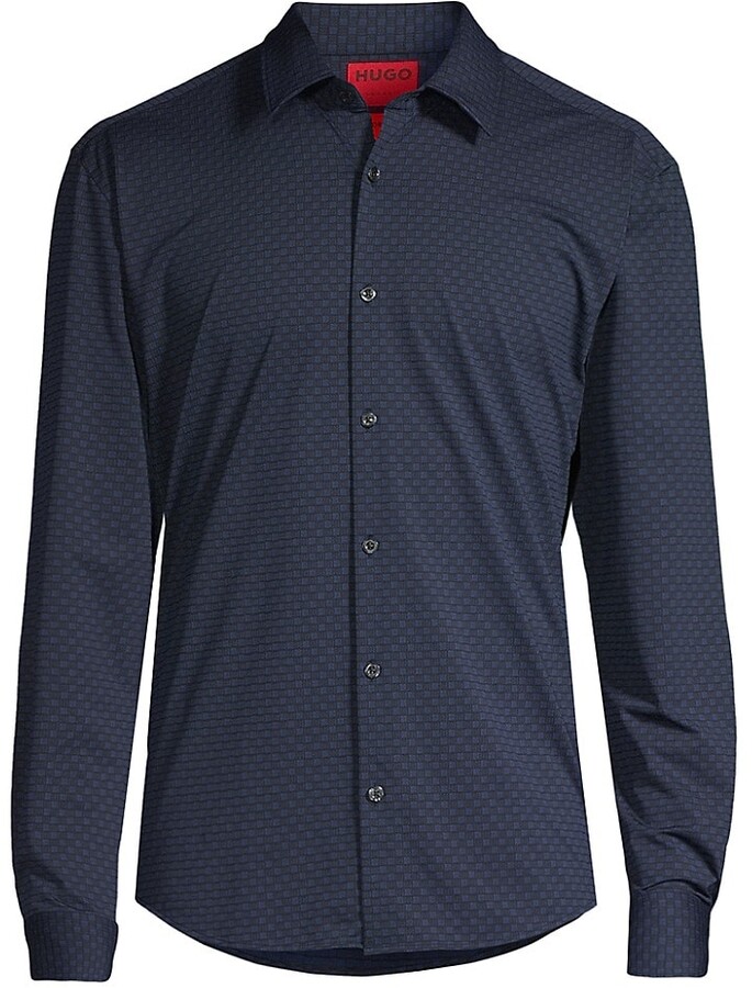 Hugo Boss $135 Men's EslimE Slim Fit Red/Blue Striped Cotton Casual Shirt L 