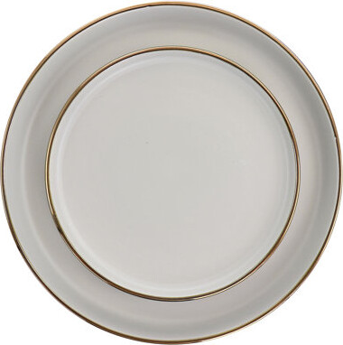 Elama Louis 16 Piece Stoneware Dinnerware Set In Matte Slate With Gold Rim