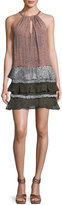 Thumbnail for your product : Ramy Brook Leomi Printed Sleeveless Tiered Dress,Terracotta Rose/Black/White