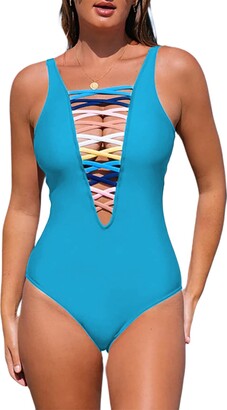 SOFIA'S CHOICE Women's Sexy One Pieces Swimsuit Lace Up Deep V Bathing