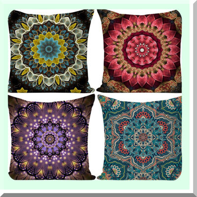 BRBCA Boho Chic Square Pillow Cover Set - Decorative Cushion Case for Sofa, Bench, Car, Bed - Fashionable Bohemian Pattern - Pack of 4