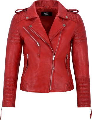 Carrie CH Hoxton Ladies Leather Jacket Classic Fashion Biker Style Real Lambskin Soft Leather Womens Jacket 2260 (10 For Bust 78 CM