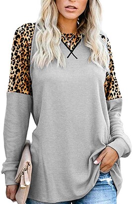 Fashion Womens Leopard High Collar Long Sleeves Sweatshirt T-Shirt Blouse Tops 