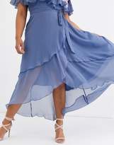 Thumbnail for your product : ASOS DESIGN Curve cape back dipped hem maxi dress in embroidery