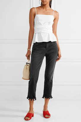 Current/Elliott The Cropped Pompom-trimmed High-rise Straight-leg Jeans