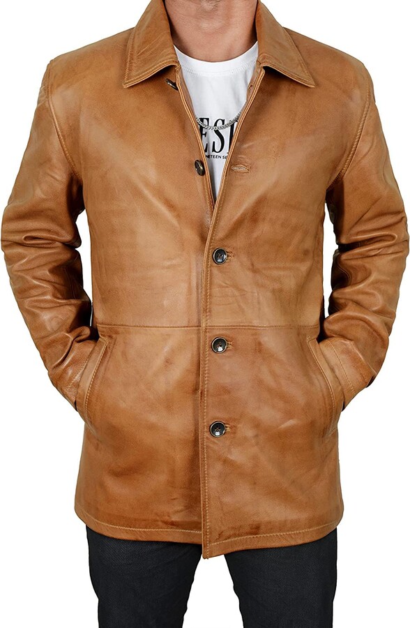 LPFACON men's 3/4 length coat mens leather sport coat leather
