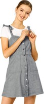 Thumbnail for your product : Allegra K Women's Overalls Faux Suede a Line Short Pinafore Button Up Overall Dress Dark Blue L-16