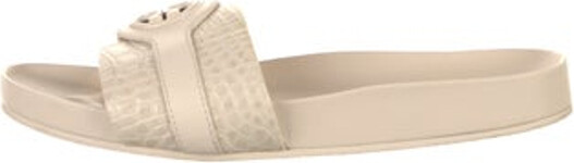 Tory Burch Embossed Leather Slides Neutrals Includes Box Designer