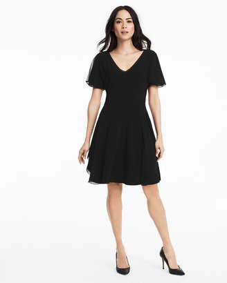 White House Black Market Black Split-Shoulder Knit Fit-and-Flare Dress