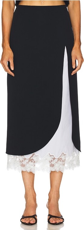 Helsa The Midi Pencil Skirt With Lace & Poplin