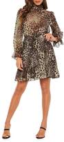 Thumbnail for your product : Missguided High Neck Tie Waist Smocked Leopard-Print Dress