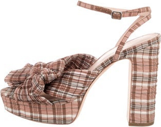 Loeffler Randall Slingback Sandals Pink Striped Bow Accents Platform Wrap-Around Straps & Buckle Closure at Ankles
