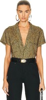 Cropped Short Sleeve Shirt in Brown 