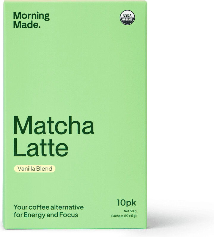 Matcha Made. Morning Made Matcha Latte, Vanilla Blend, Ceremonial Grade Organic Matcha, 10 Single Serve Packets