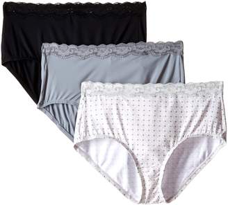 Olga Women's Without A Stitch Lace Brief 3-Pack Panty,White/Chilled Blue Scroll/Black,6/M