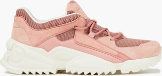 Ferragamo Skylar patent leather-trimmed suede and mesh sneakers