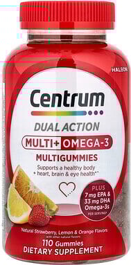 Centrum Centrum, Multi + Omega-3 Multigummies, Natural Strawberry, Lemon & Orange, 110 Gummies