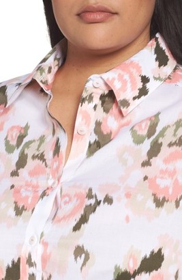 Foxcroft Plus Size Women's Brooke Floral Ikat Button Up Tunic