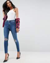 Thumbnail for your product : ASOS Design Ridley High Waist Skinny Jeans In Corinne Dark Wash With Rips And Busts