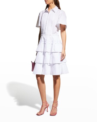 Maison Common Pleated Tiered Dress w/ Dot Applique