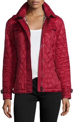 Burberry Finsbridge Hooded Quilted Short Jacket, Dark Crimson