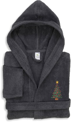 Linum Home Textiles Kids Hooded Terry Embroidered Christmas Tree Bathrobe