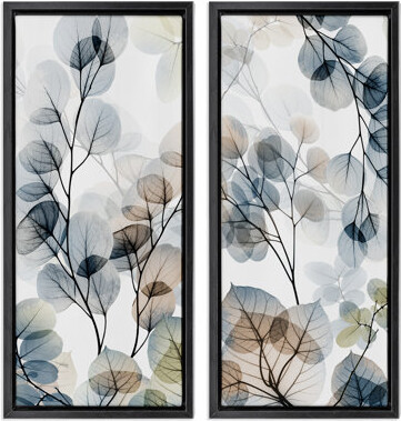 Red Barrel Studio Elegant Abstract Botanical Plant Leaves 2 Piece Framed Floater Canvas Set by Albert Koetsier