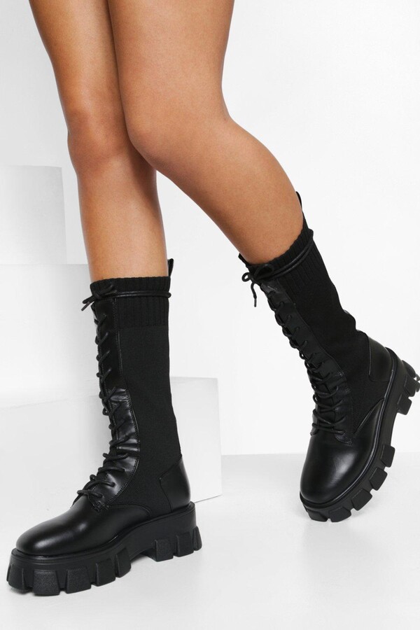 black high heel lace up boots