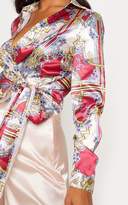 Thumbnail for your product : PrettyLittleThing Multi Mixed Rose Printed Wrap Front Tie Side Blouse