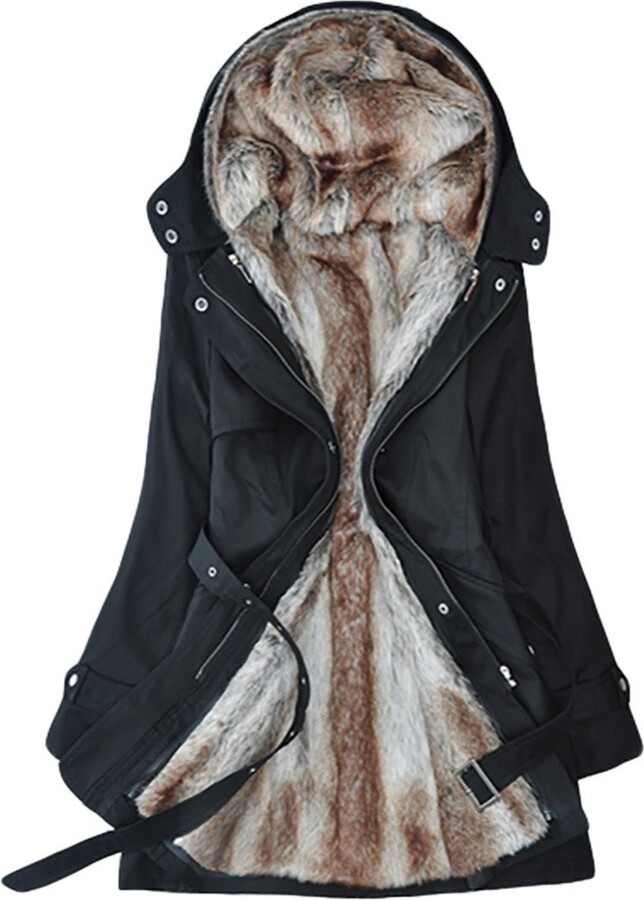 Hooded Coats Jackets Faux Fur Lined, Ladies Fur Lined Hooded Coat Uk
