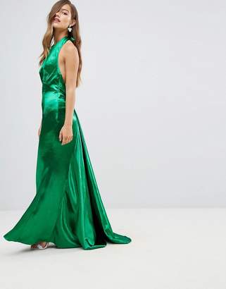 Jarlo Petite High Neck Fishtail Maxi Dress With Open Back Detail