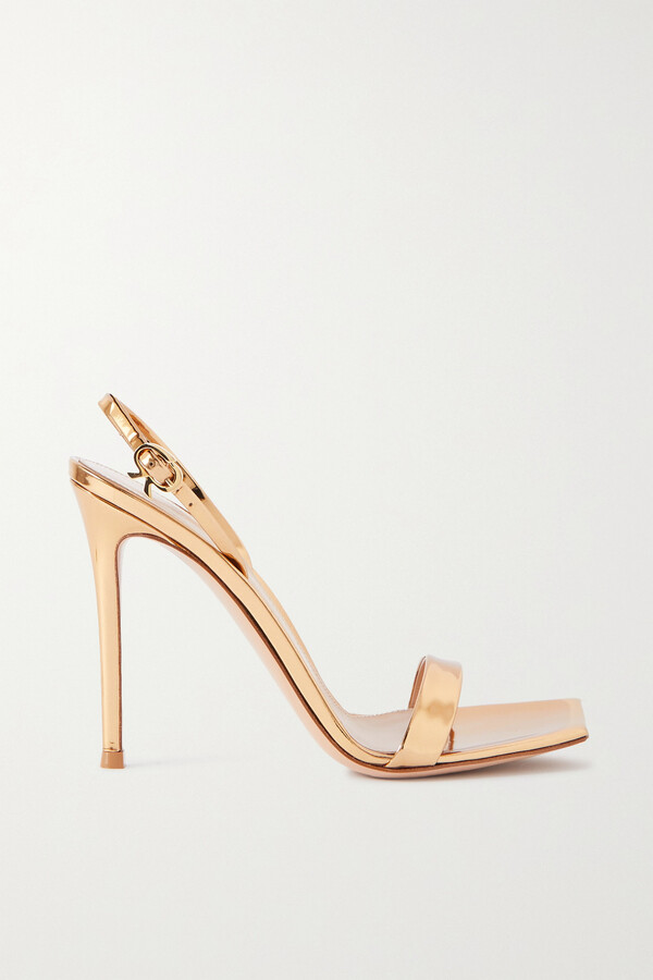 Gianvito Rossi Ribbon 105 Metallic Patent-leather Slingback Sandals - Gold  - ShopStyle