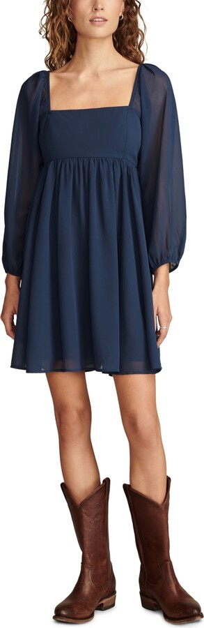 Lucky Brand Women's Smocked-Bodice Sheer-Sleeve Mini Dress
