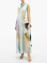 Thumbnail for your product : Roksanda Leesha Watercolour-print Silk-charmeuse Maxi Dress - Gold