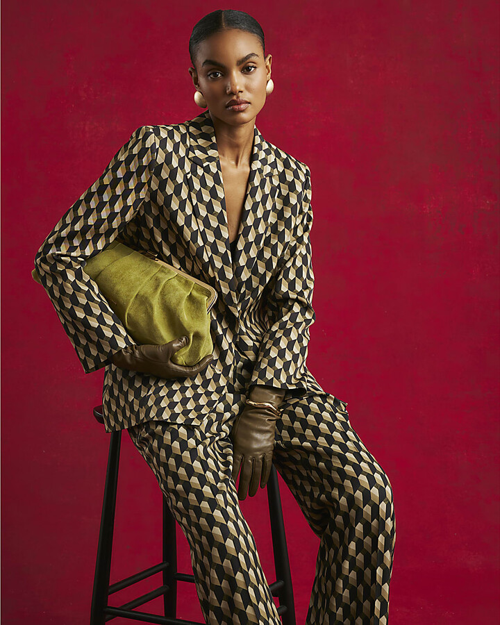 River Island Womens Green Geometric Print Oversized Blazer ShopStyle