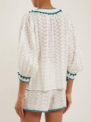 Talitha Collection Zipzag Embroidered Cotton And Silk Blend Shirt - Womens - Green White