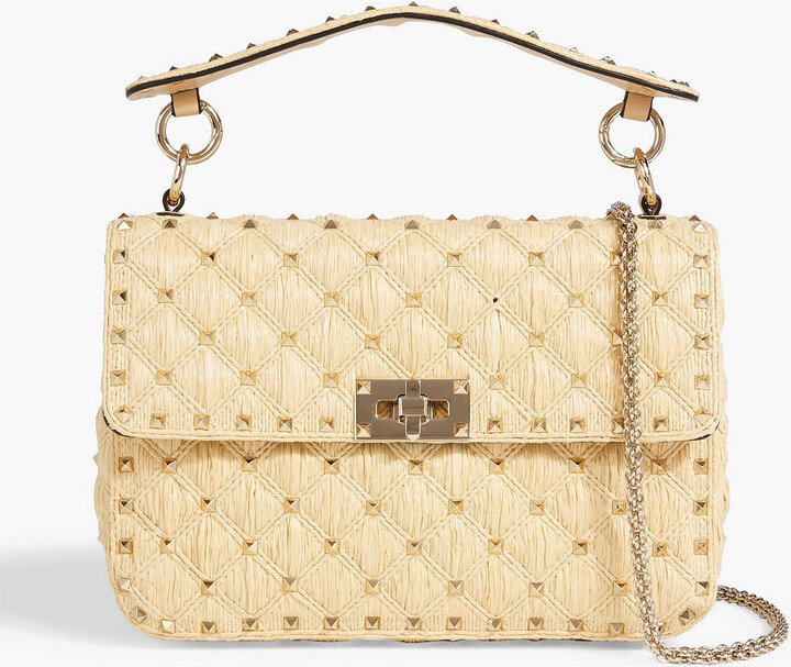 Valentino Garavani Rockstud Spike quilted raffia shoulder bag
