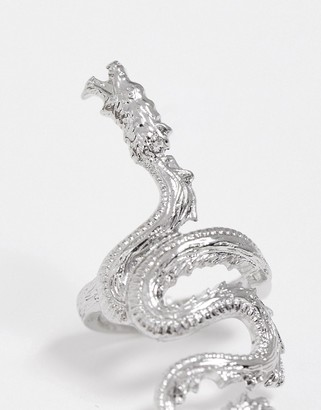 ASOS DESIGN ring in dragon design in silver tone