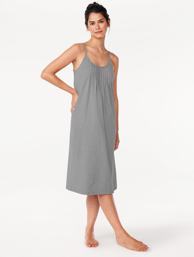 Joyspun Women’s Cotton Blend Pleated Neck Sleeveless Midi Nightgown, Sizes S to 5X