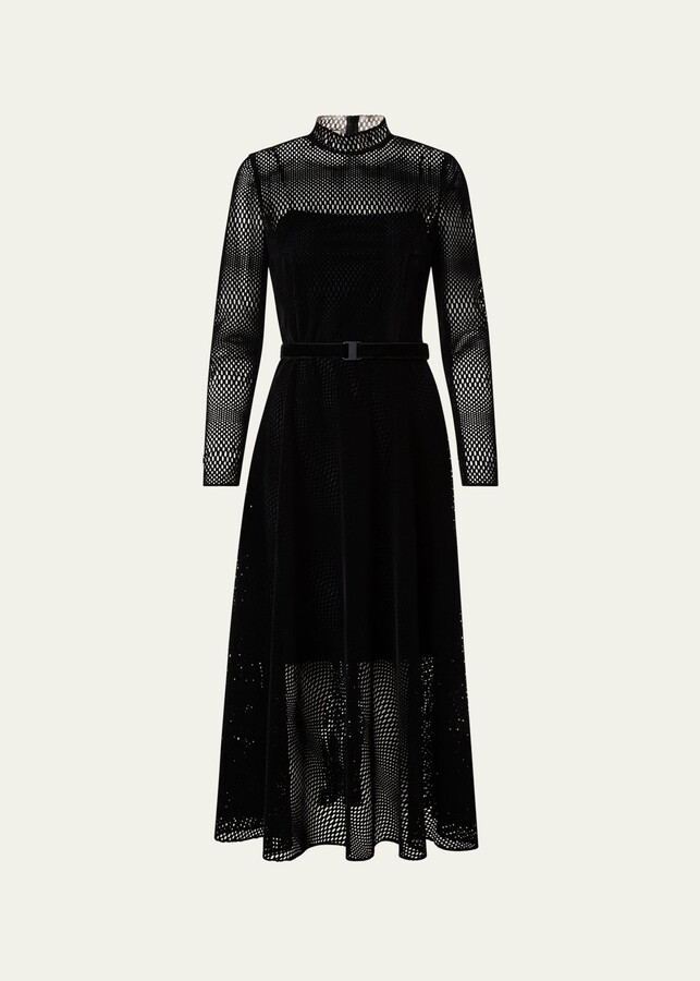 Akris Punto StandCollar Lasercut Velvet Grid Midi Dress ShopStyle
