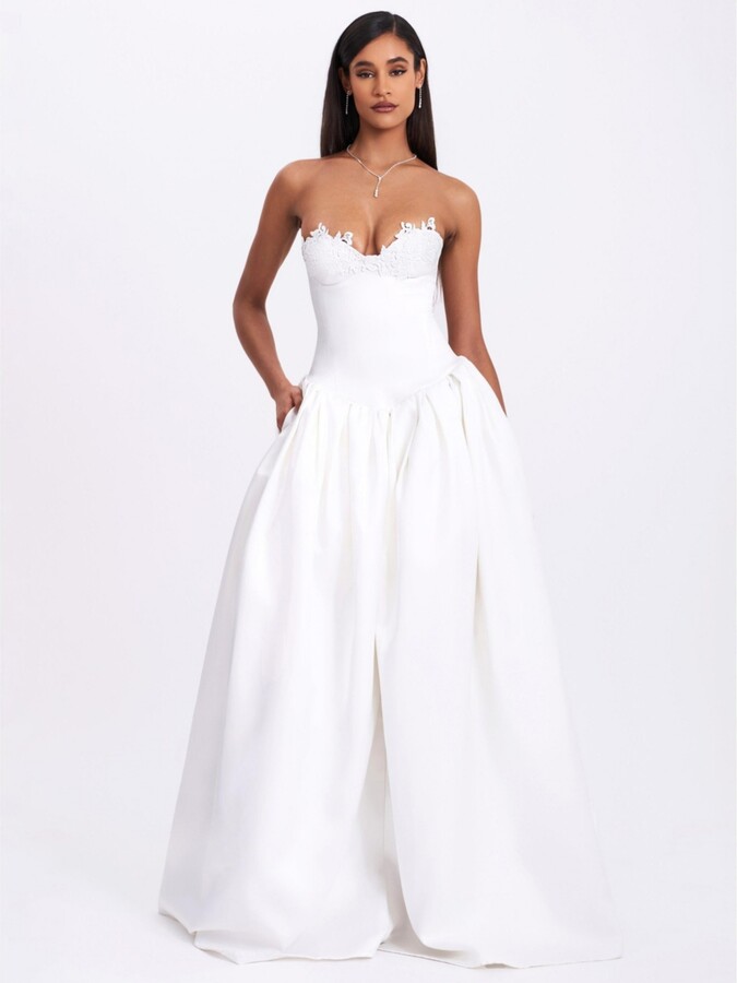 Miss Circle Women's Naila Lace Trim Strapless Drop Waist Wedding Gown