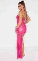 Thumbnail for your product : PrettyLittleThing Pink Metallic Bandeau Drape Bodycon Dress