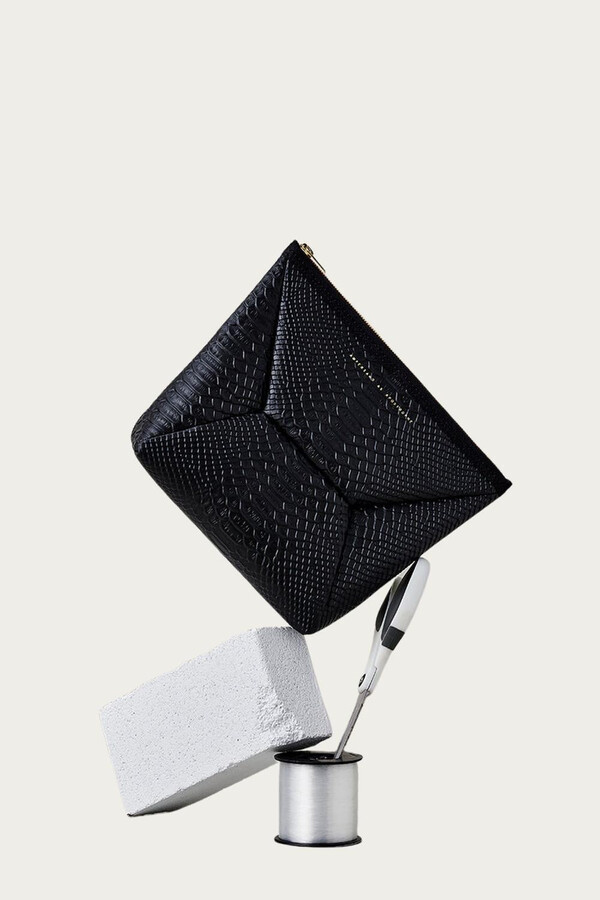 Ampersand As Apostrophe Snake-Effect Leather X-Pouch Clutch In Black ...