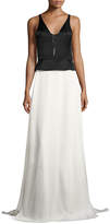 Narciso Rodriguez Two-Tone Satin Sequined Peplum Gown